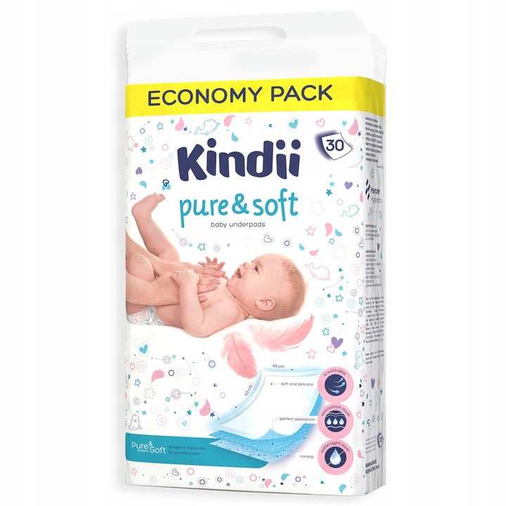 KINDII PURE & SOFT CHANGING PADS FOR BABIES 40x60 3x30pcs 3PACK Packaging status original