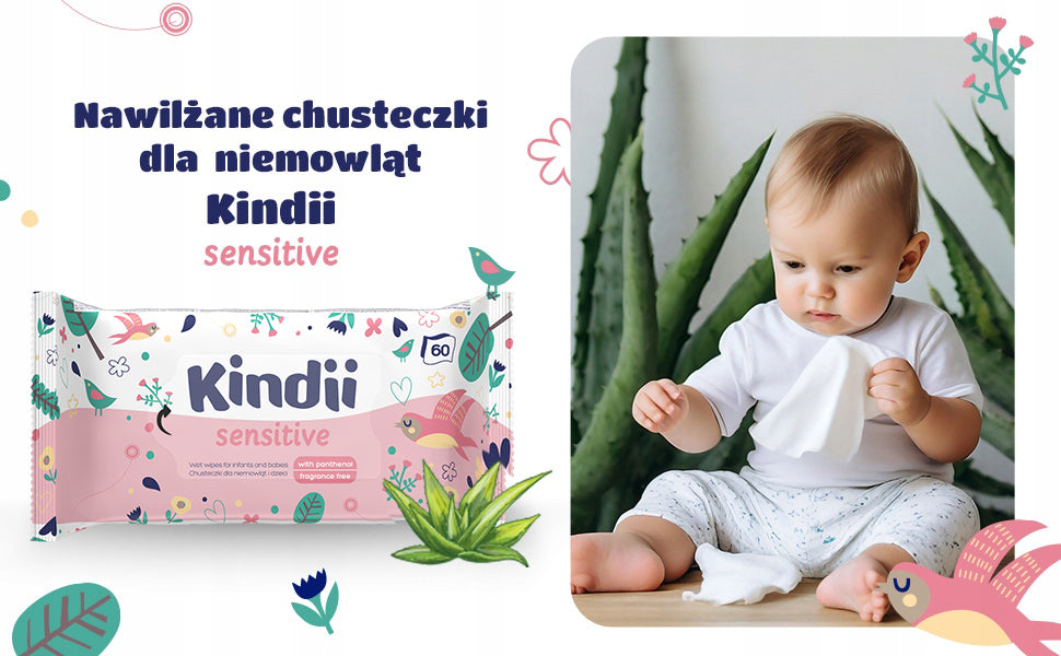 KINDII SENSITIVE GENTLE WET WIPES FOR CHILDREN 60 PCS. x 12 Packaging status original
