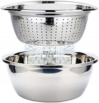 KINGBON Colander with Bowl Stainless Steel 26cm 2in1 Silver