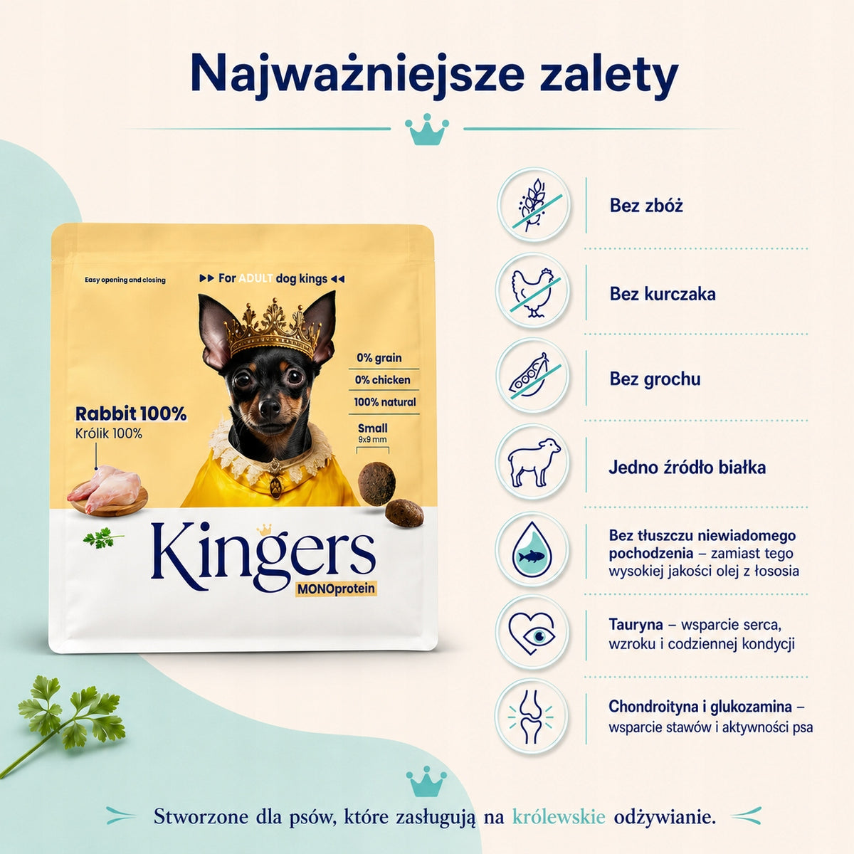 KINGERS Dry Food for Small Dogs Monoprotein Rabbit Grain Free 6kg Packaging status original