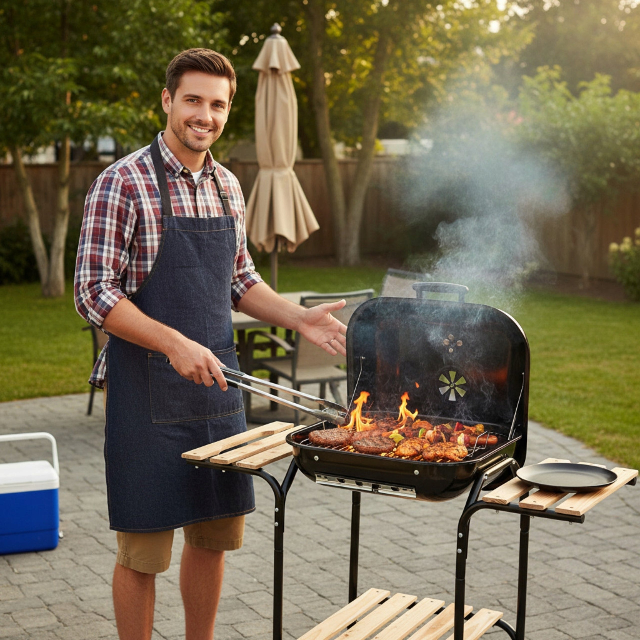 KINGHOFF Charcoal Garden Grill with Cover Shelves and BBQ Wheels Manufacturer KING Hoff KING Hoff
