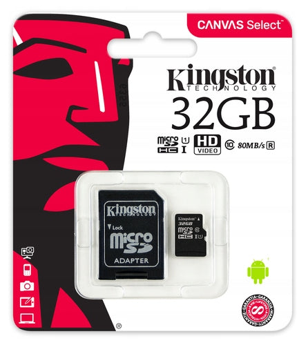 KINGSTON MEMORY CARD 32GB MICRO CL 10 + ADAPTER