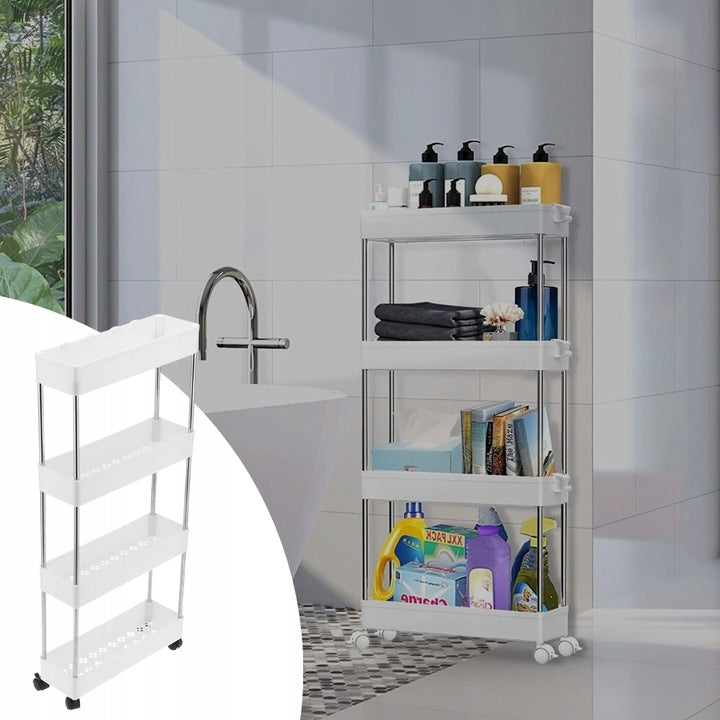 KITCHEN BATHROOM SHELF CABINET ON WHEELS LEVEL BOOKCASE WITH HOOKS EAN (GTIN) 5907451328040