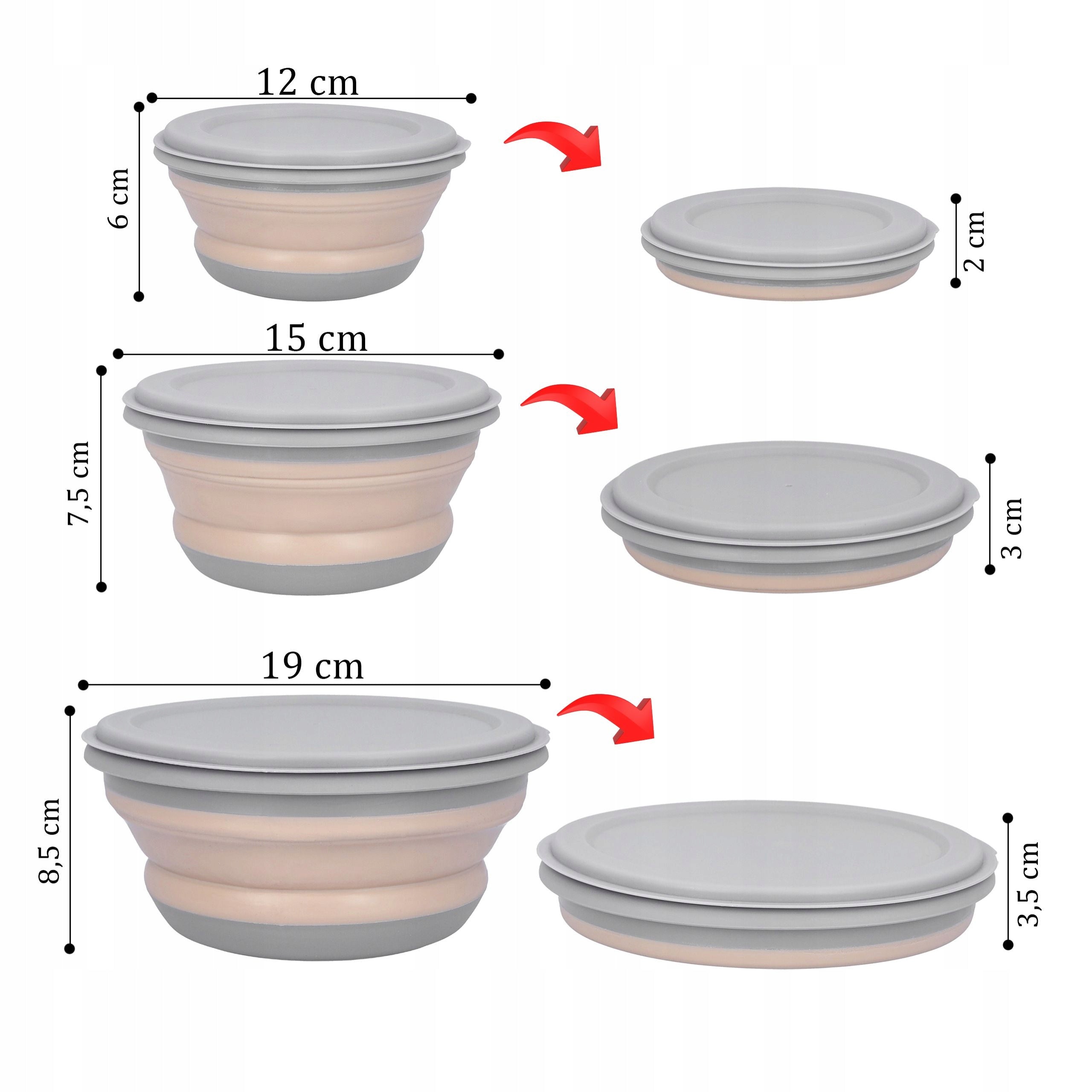KITCHEN BOWLS Folding Silicone Containers with Lid 3 Pcs Set Color beige