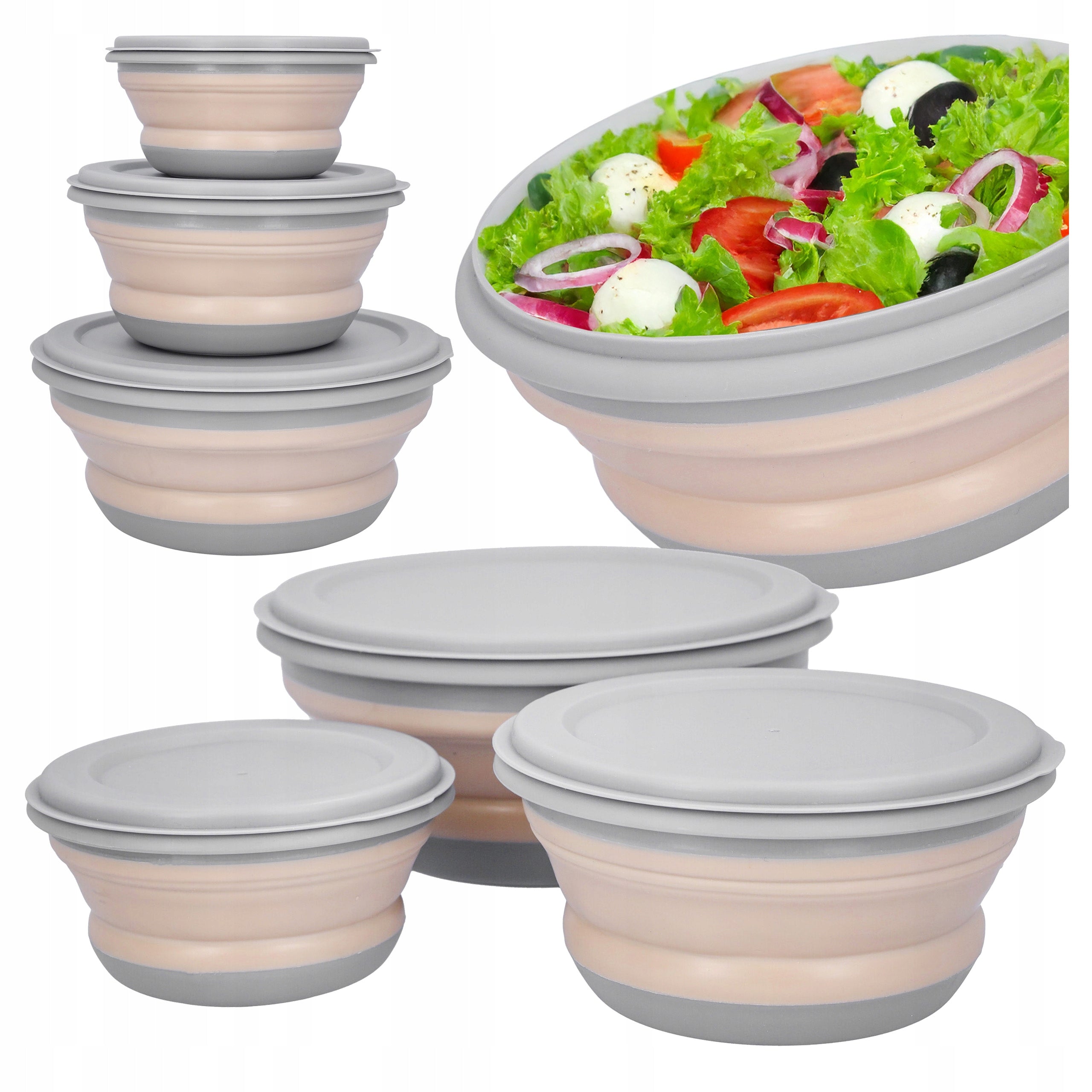 KITCHEN BOWLS Folding Silicone Containers with Lid 3 Pcs Set