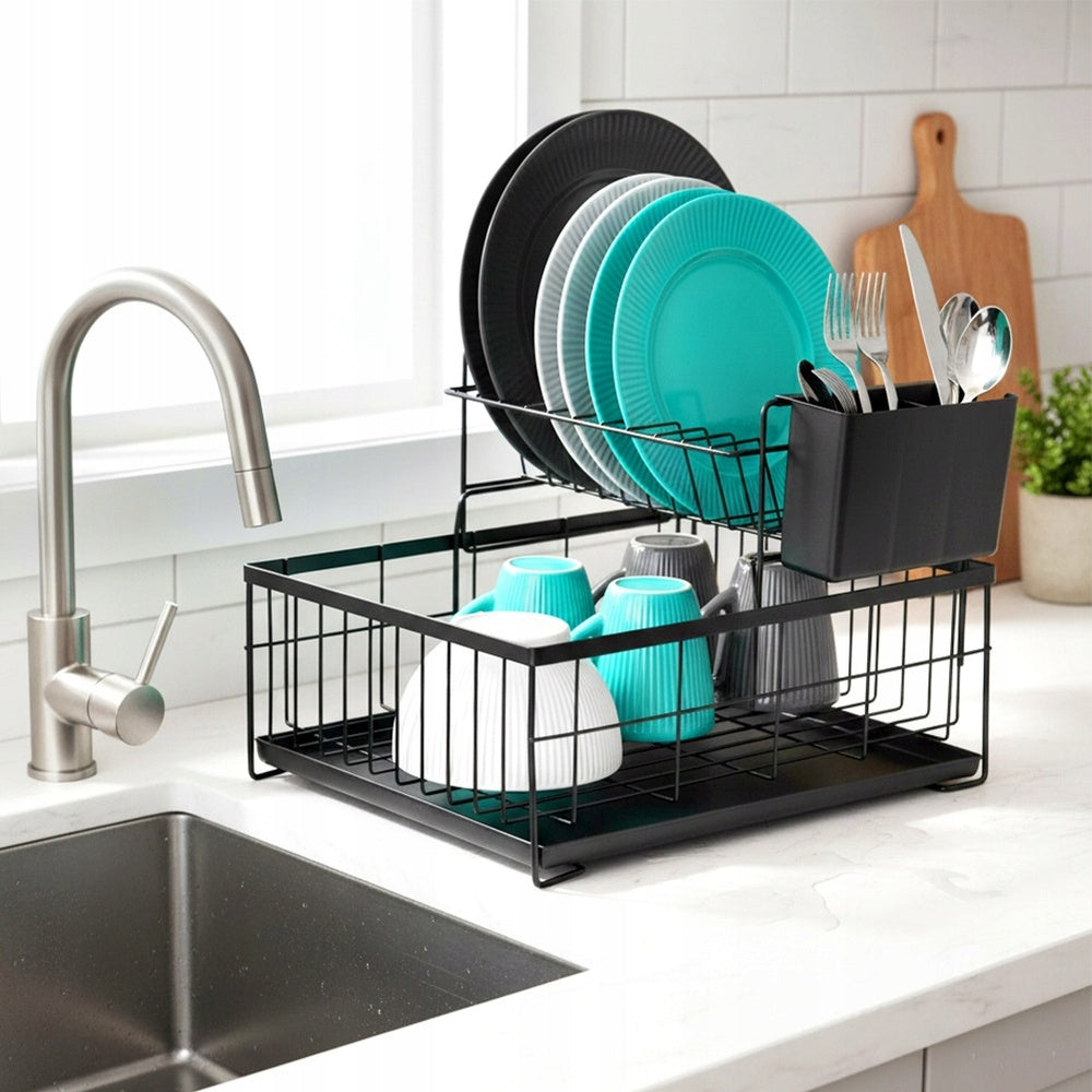 KITCHEN Dryer Dish Drainer Plates Cups Two-Tier Black Packaging status original