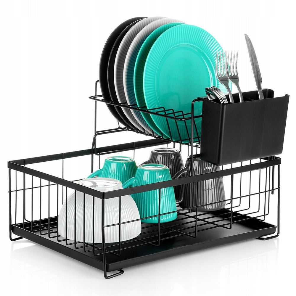 KITCHEN Dryer Dish Drainer Plates Cups Two-Tier Black