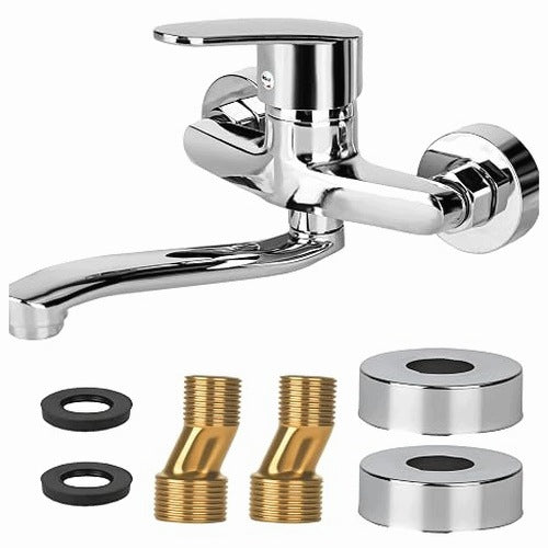 KITCHEN FAUCET WALL MOUNTED ROTATING 360 CHROME SINGLE-HANDLE COLD HOT