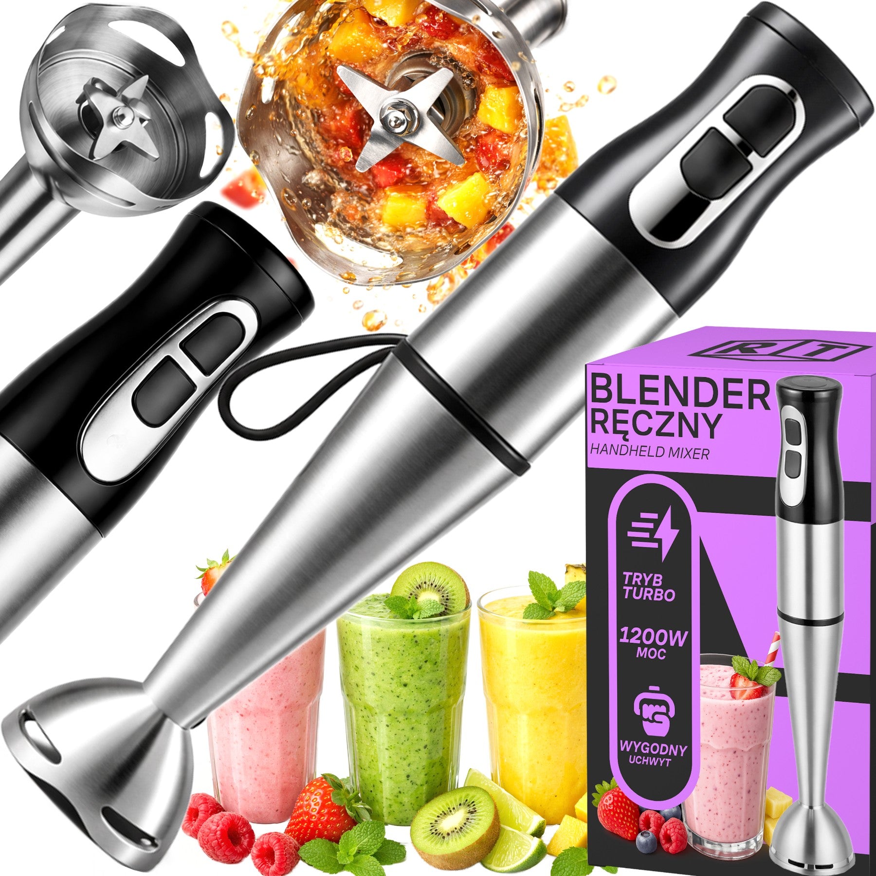 KITCHEN HAND BLENDER MULTIFUNCTION POWERFUL ROBOT FOR TURBO COCKTAILS 1200W