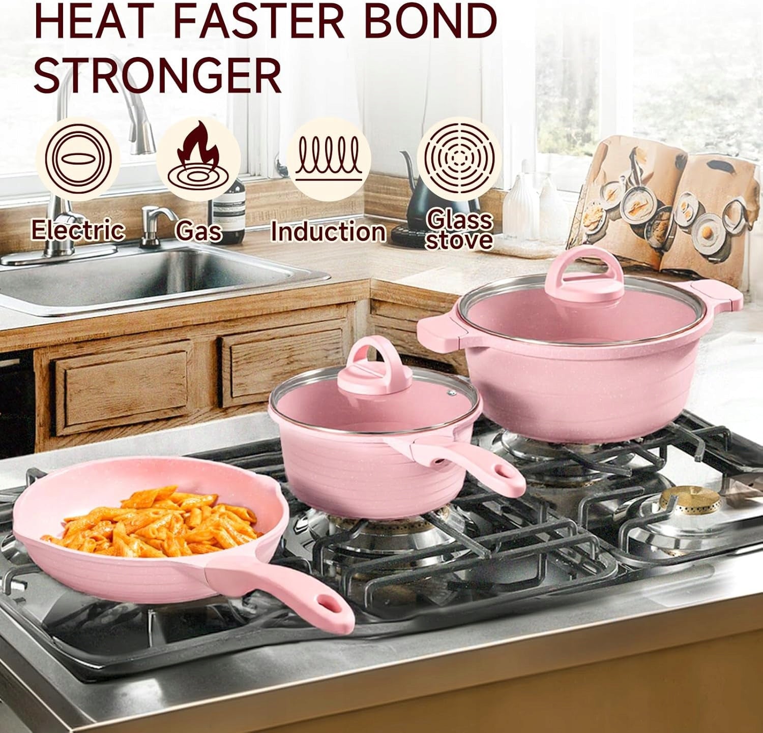 KITCHEN POTS SET OF POTS AND PANS, 23 PIECES GRANITE COATING PINK EAN (GTIN) 4037486474670