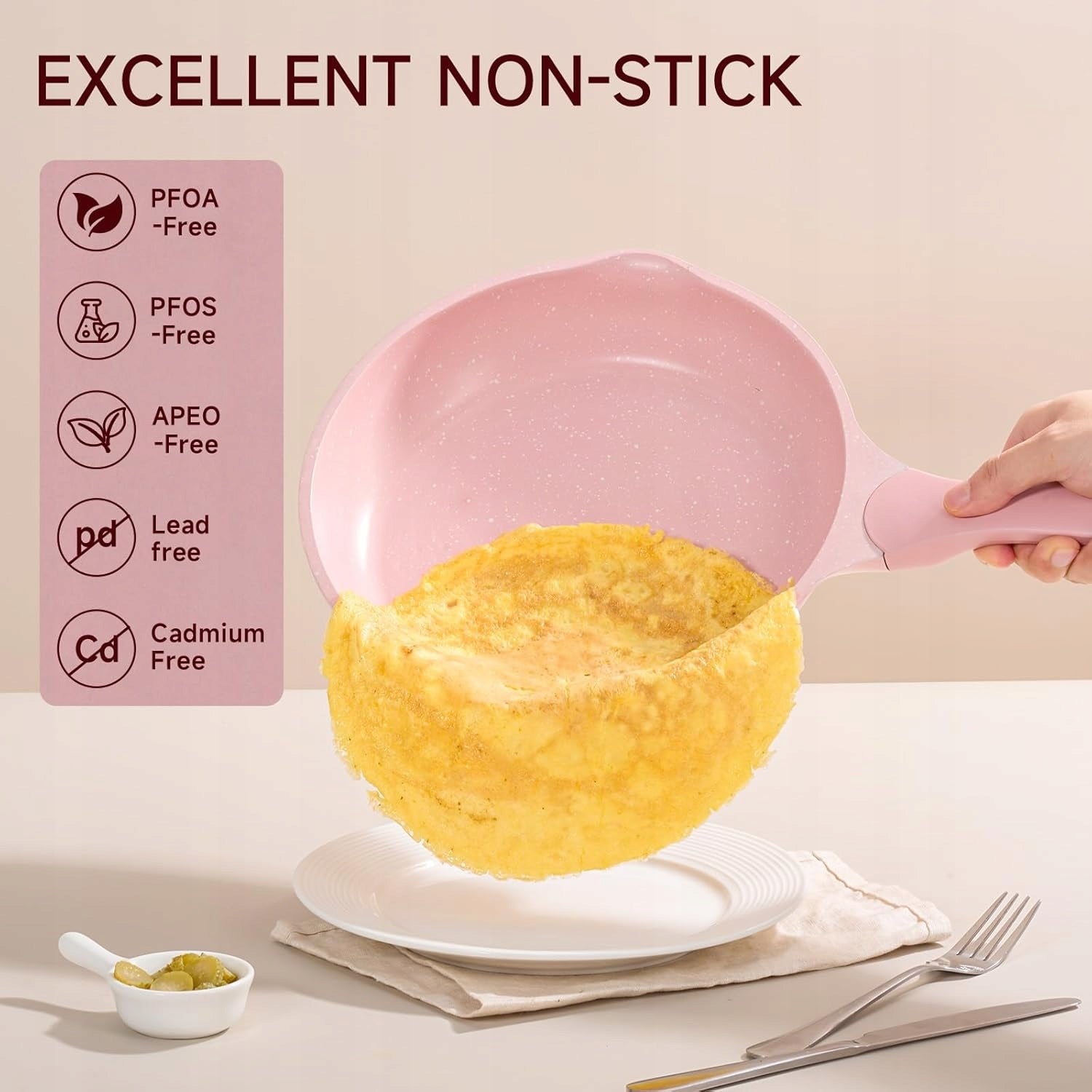 KITCHEN POTS SET OF POTS AND PANS, 23 PIECES GRANITE COATING PINK Number of items in the set 23