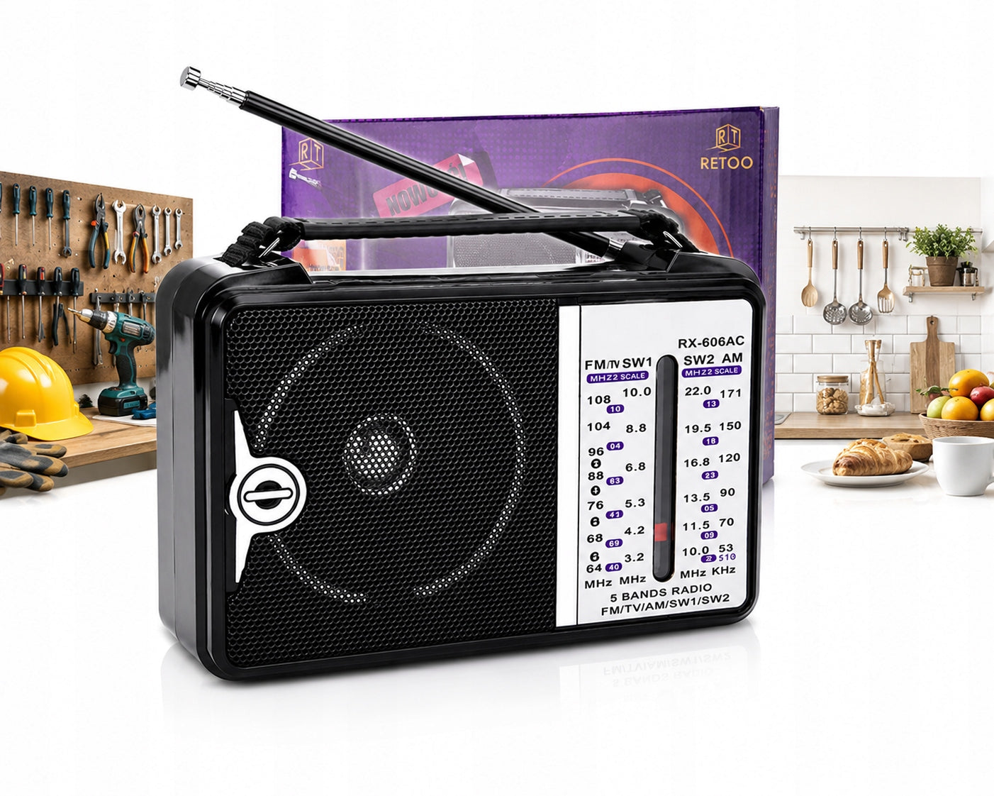 KITCHEN RADIO CONSTRUCTION BATTERY NETWORK FM AM USB PORTABLE ANTENNA 230V
