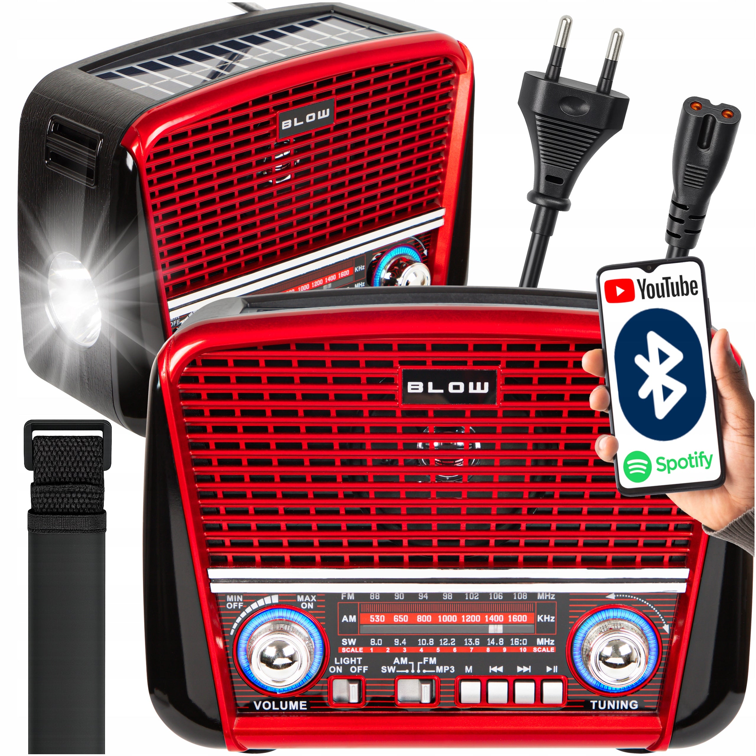 KITCHEN RADIO FM PORTABLE RETRO SOLAR BLUETOOTH FLASHLIGHT USB RECHARGEABLE BATTERY