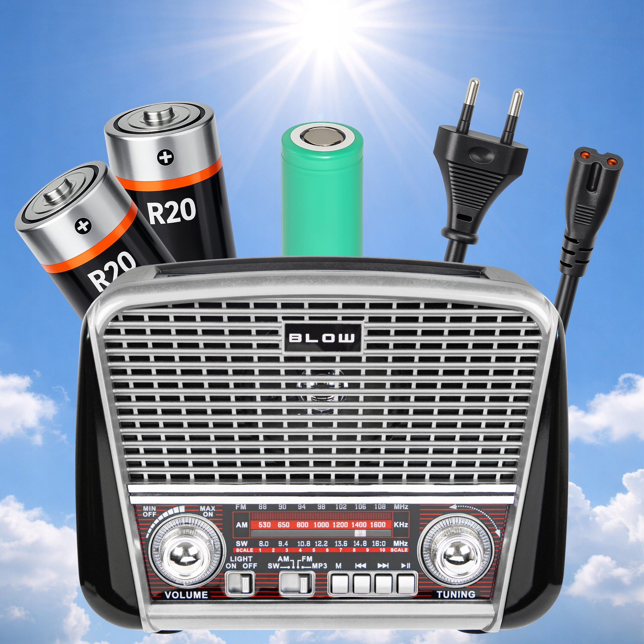 KITCHEN RADIO FM PORTABLE RETRO SOLAR BLUETOOTH USB FLASHLIGHT BATTERY Brand Blow