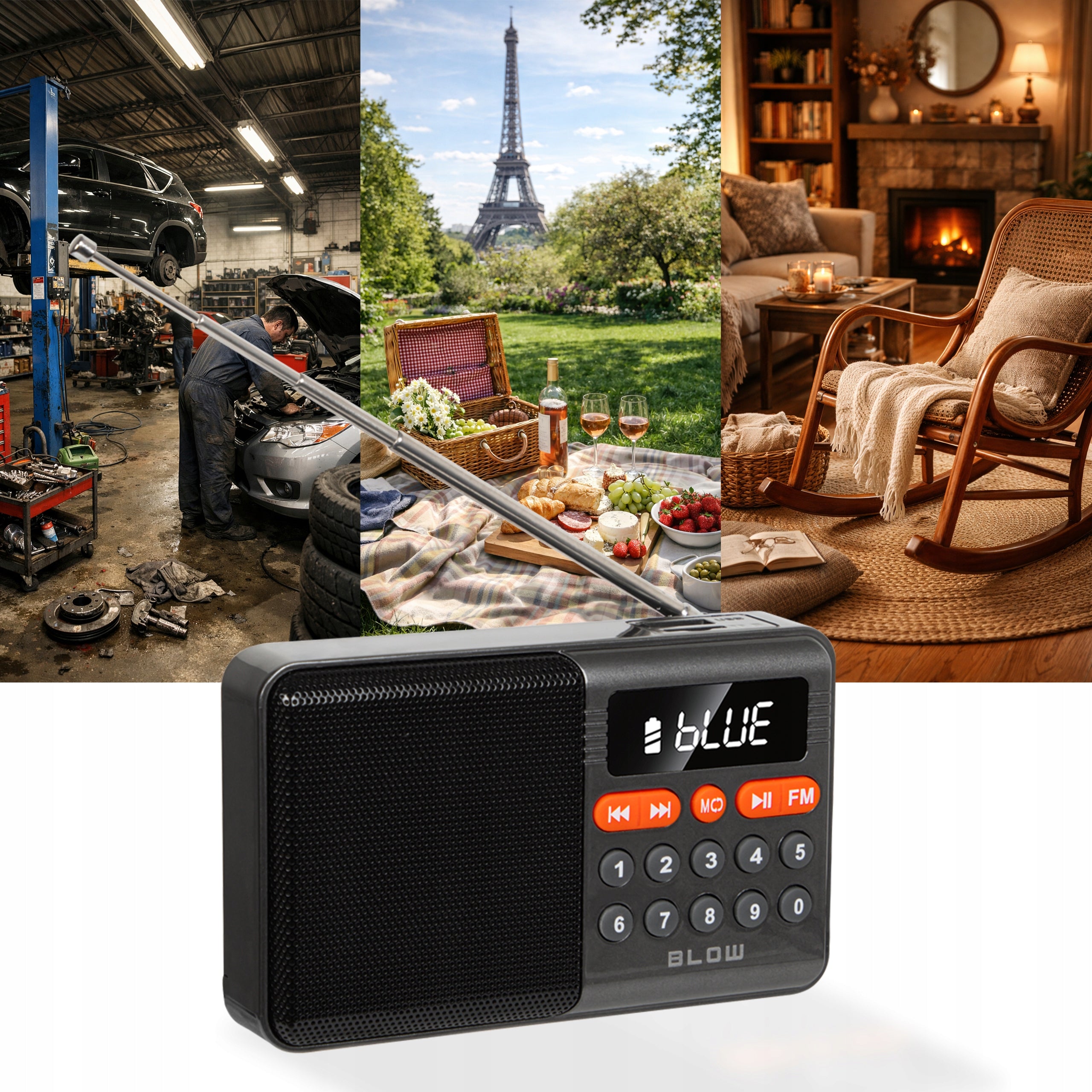 KITCHEN RADIO MINI PORTABLE FM BLUETOOTH CONSTRUCTION USB RECHARGEABLE SPEAKER Manufacturer code 77-558#