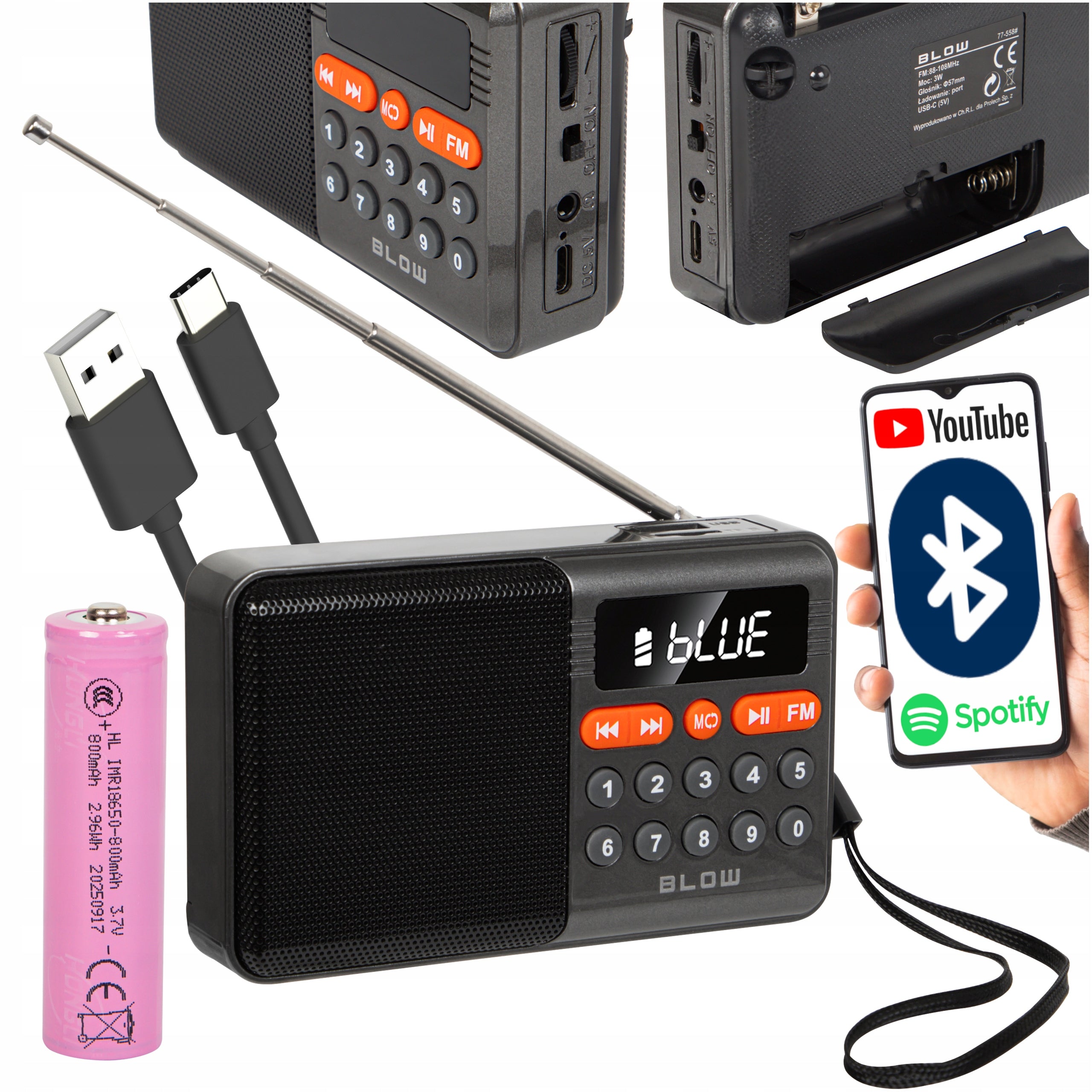 KITCHEN RADIO MINI PORTABLE FM BLUETOOTH CONSTRUCTION USB RECHARGEABLE SPEAKER