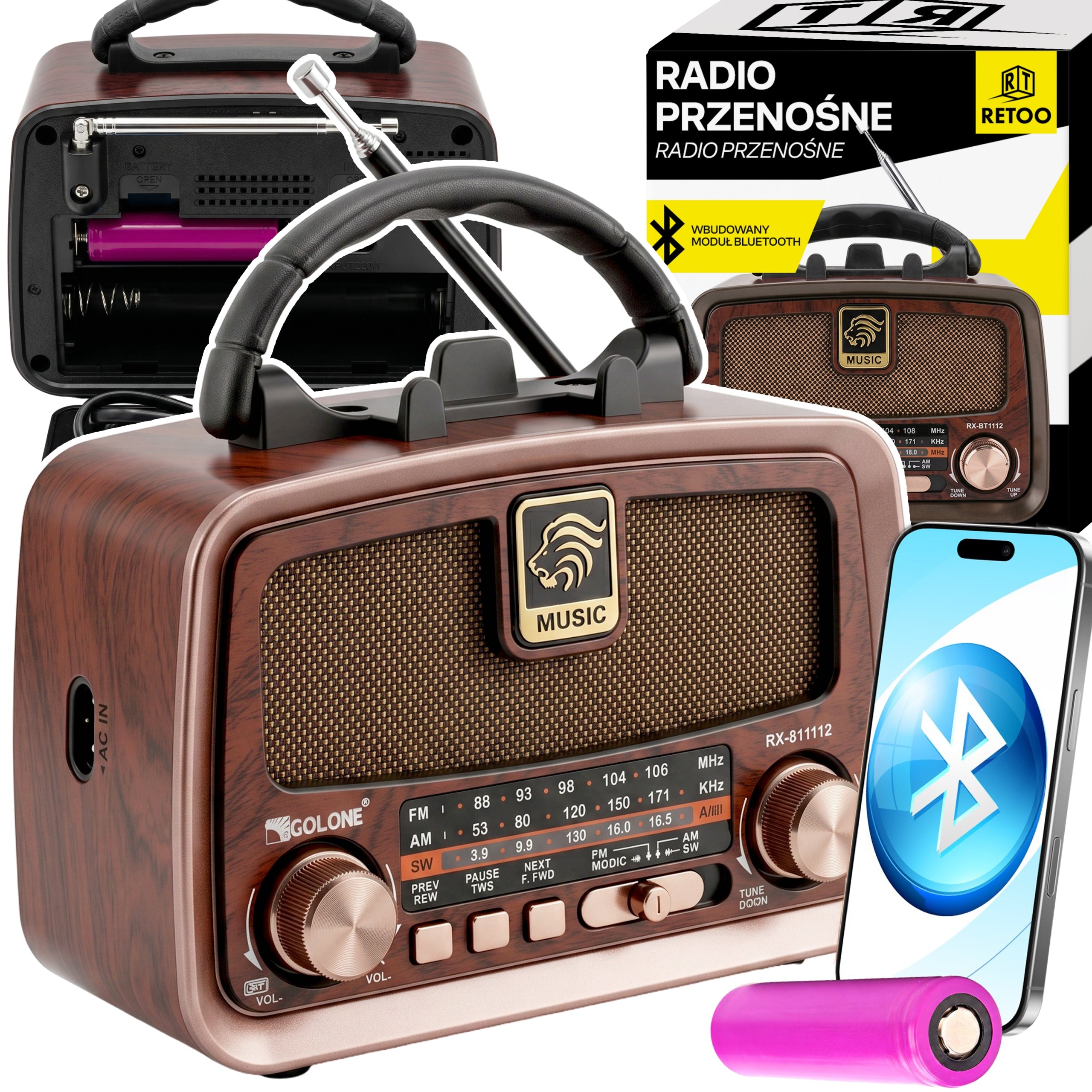 KITCHEN RADIO PORTABLE BLUETOOTH AM FM BATTERY BUILT USB ANTENNA