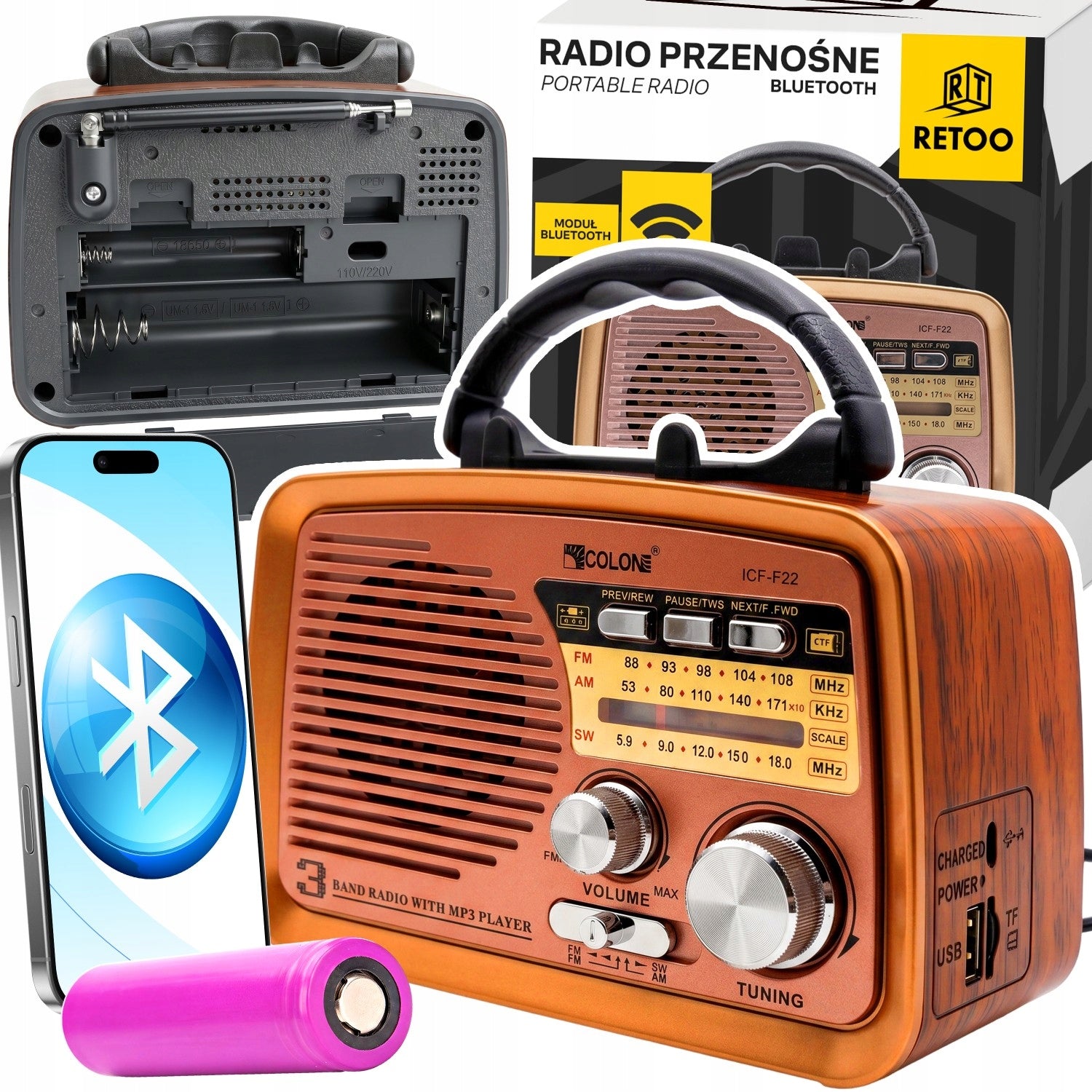 KITCHEN RADIO PORTABLE BLUETOOTH FM AM BATTERY BUILT USB ANTENNA