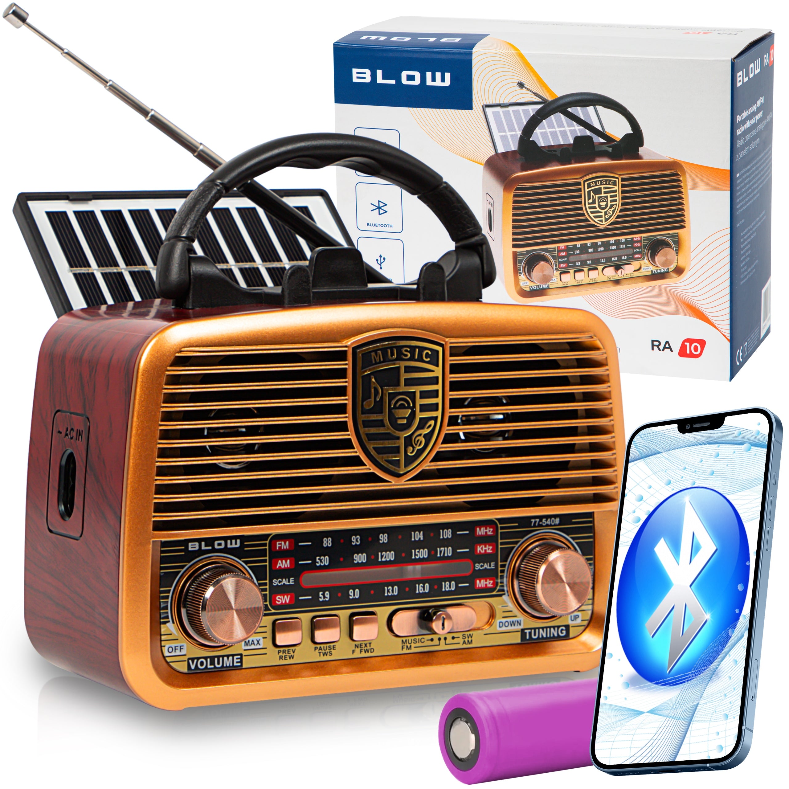 KITCHEN RADIO PORTABLE RETRO BATTERY SOLAR BLUETOOTH ANTENNA HOLDER