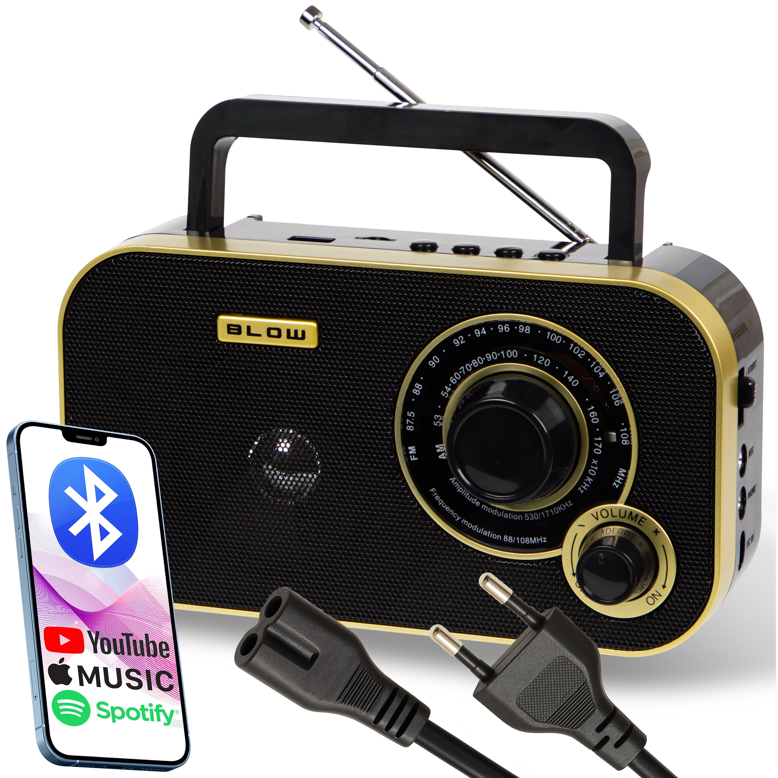 KITCHEN RADIO RETRO BLUETOOTH USB SD 230V PORTABLE BATTERY OPERATED R6 ANTENNA