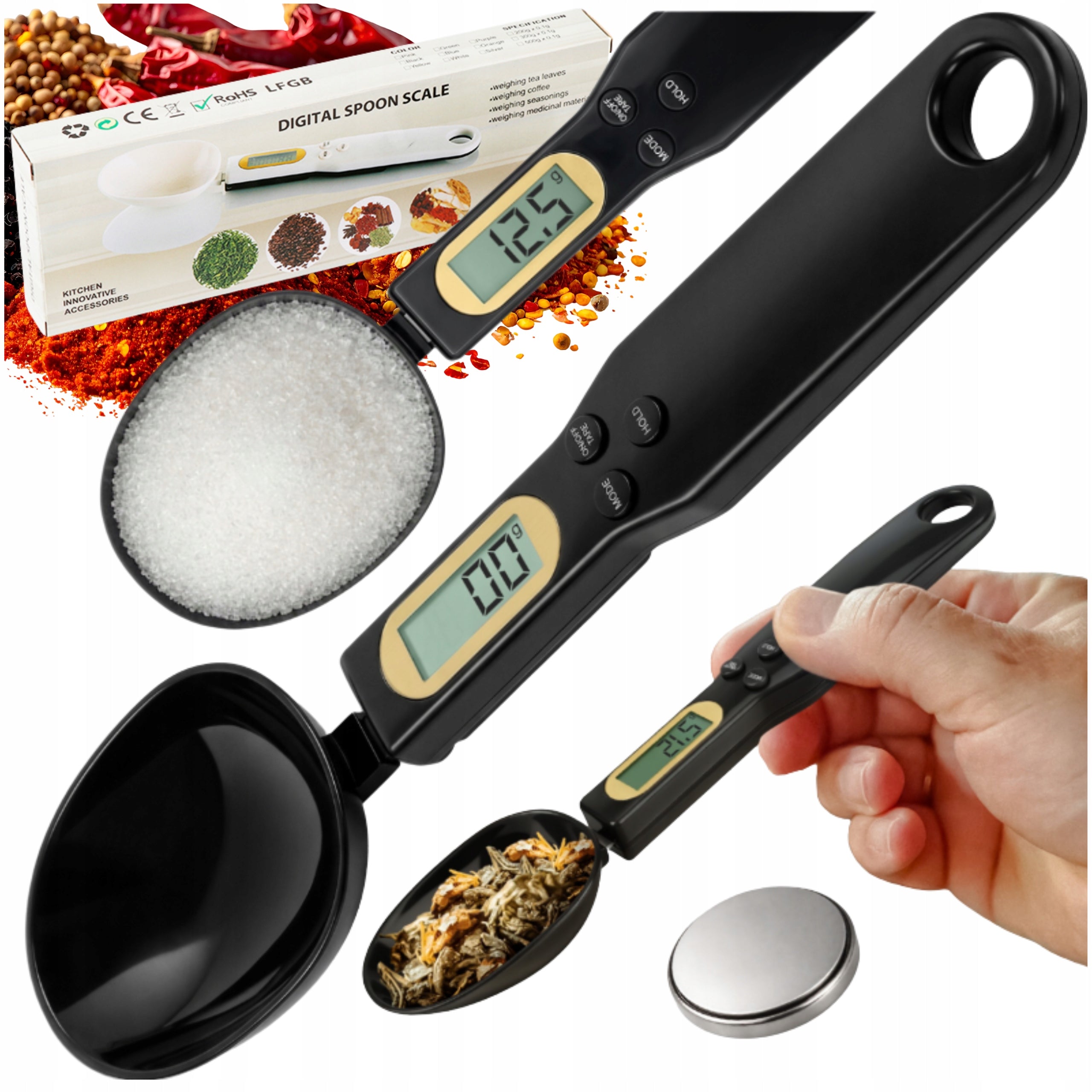 KITCHEN SCALE ELECTRONIC SPOON WITH MEASURING CUP LCD 500G BLACK MONTESSA