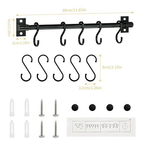 KITCHEN STRIP WITH 5 HOOKS ALUMINUM BLACK SELF-ADHESIVE 30 CM Manufacturer code Producent niezależny