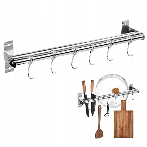 KITCHEN STRIP WITH HOOKS STEEL DOUBLE 40 CM FOR KITCHEN 6 HOOKS
