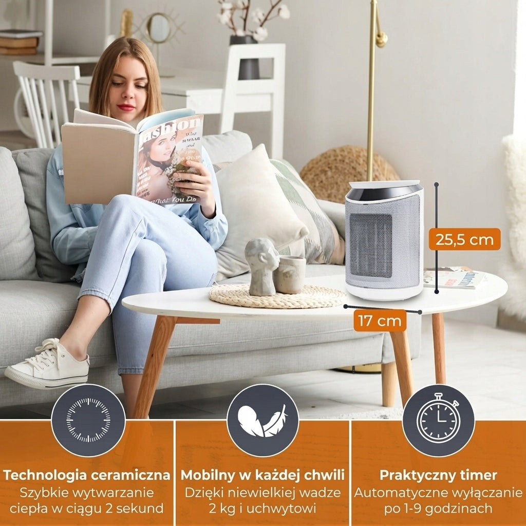 KLAMER Air supply heater 2000 W, ceramic PTC element – energy-saving, Packaging status original