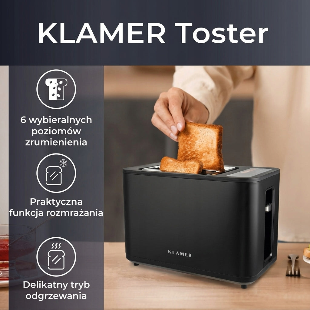 KLAMER toaster, toaster with bun cap, high quality toaster for 2 krom Power rating 900 W