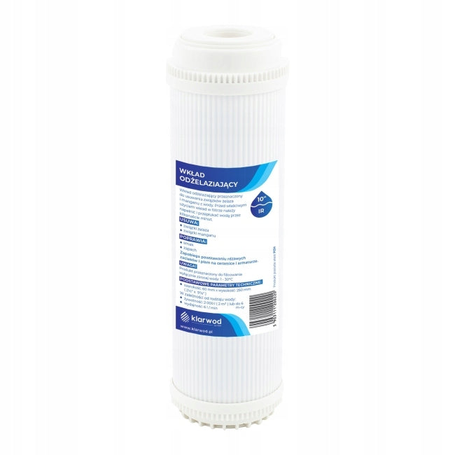 KLARWOD IR10 DE-IRONING CARTRIDGE FILTER FOR WATER TREATMENT - REMOVES IRON