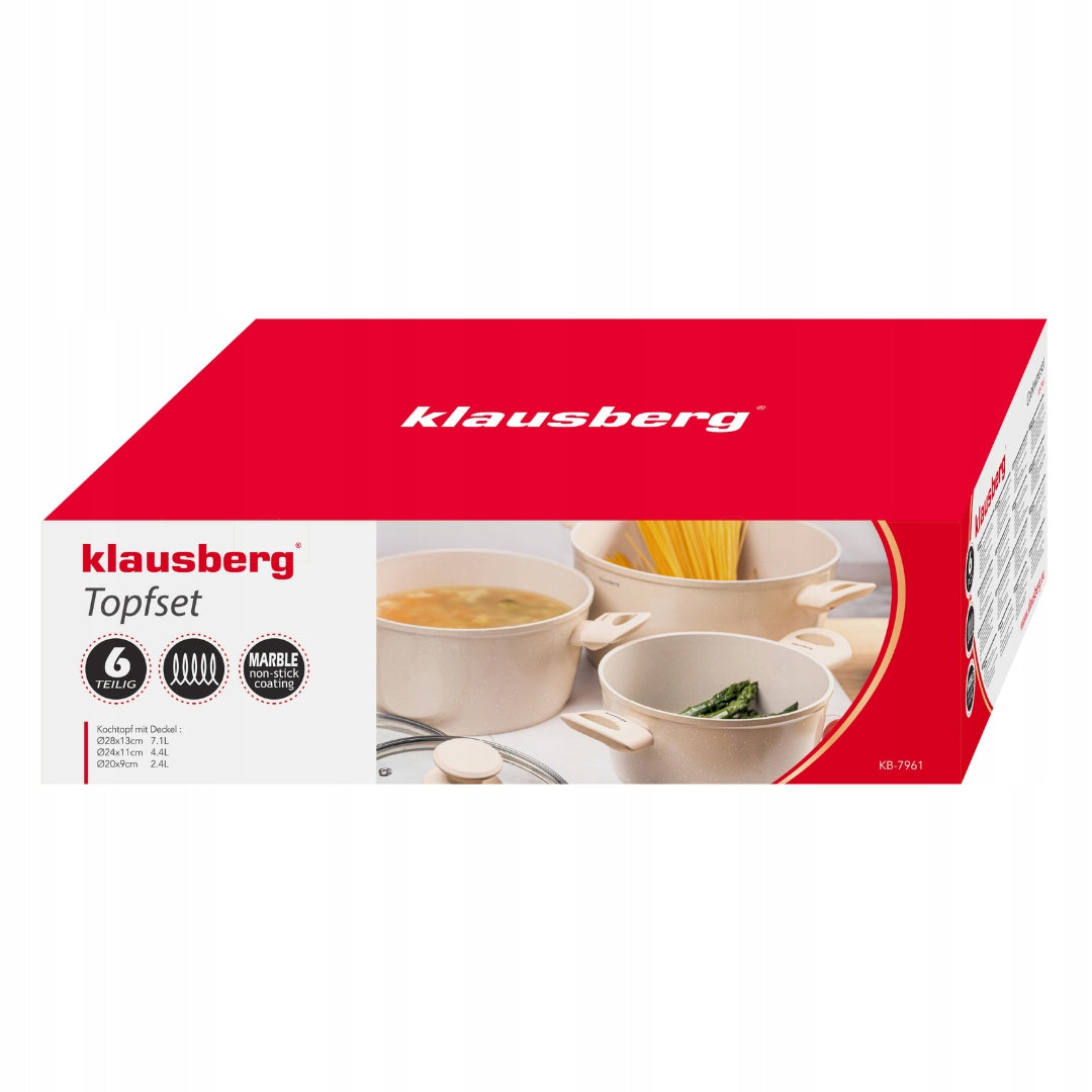 KLAUSBERG KB-7961 Set of pots 6 el. marble, induction, beige Set Color beige