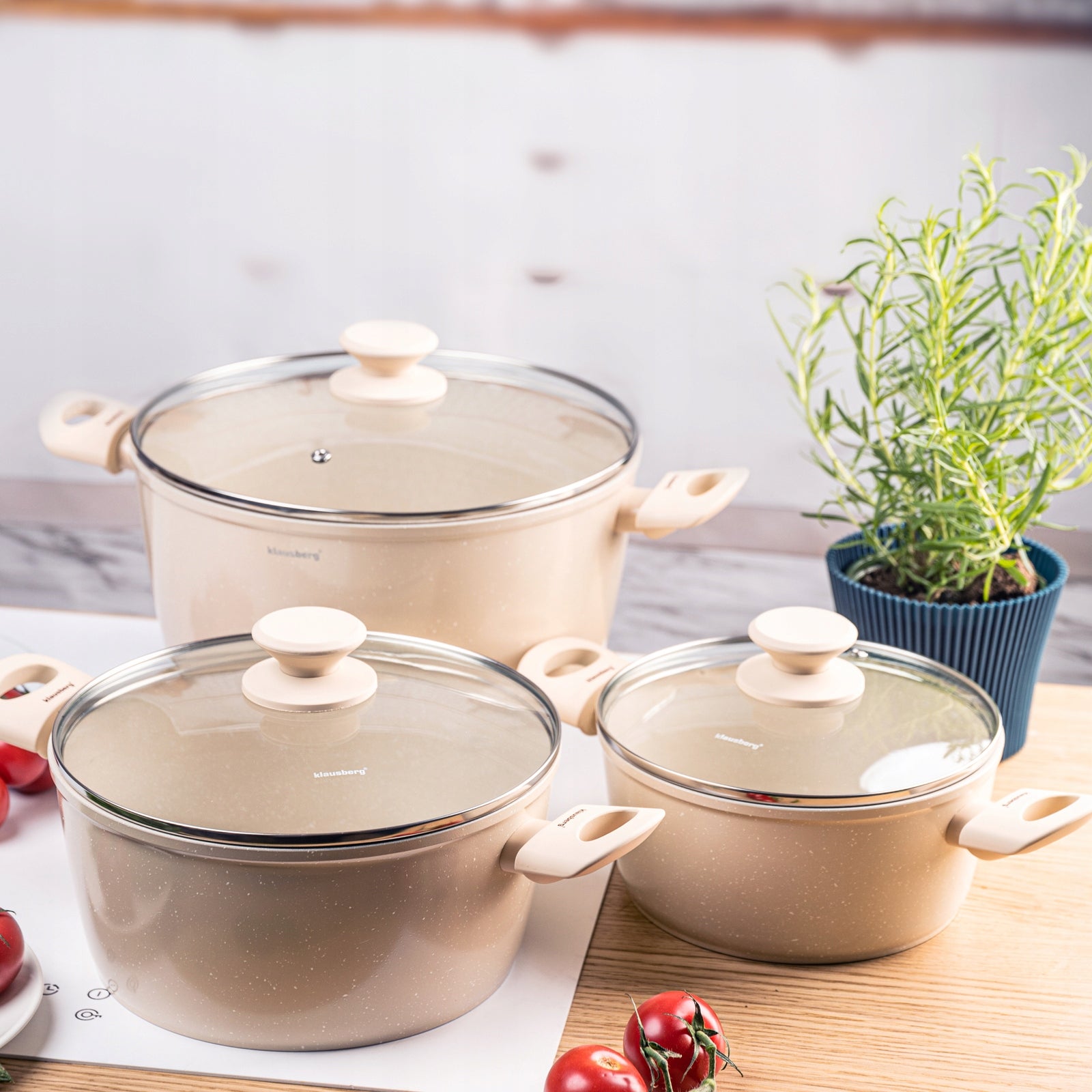KLAUSBERG KB-7961 Set of pots 6 el. marble, induction, beige Set Manufacturer code KB-7961
