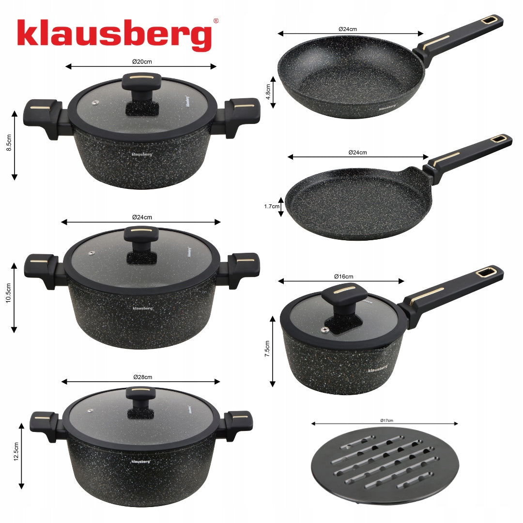 KLAUSBERG KB-7966 Set of pots 12 el. – marble coating, induction Gas Packaging status original