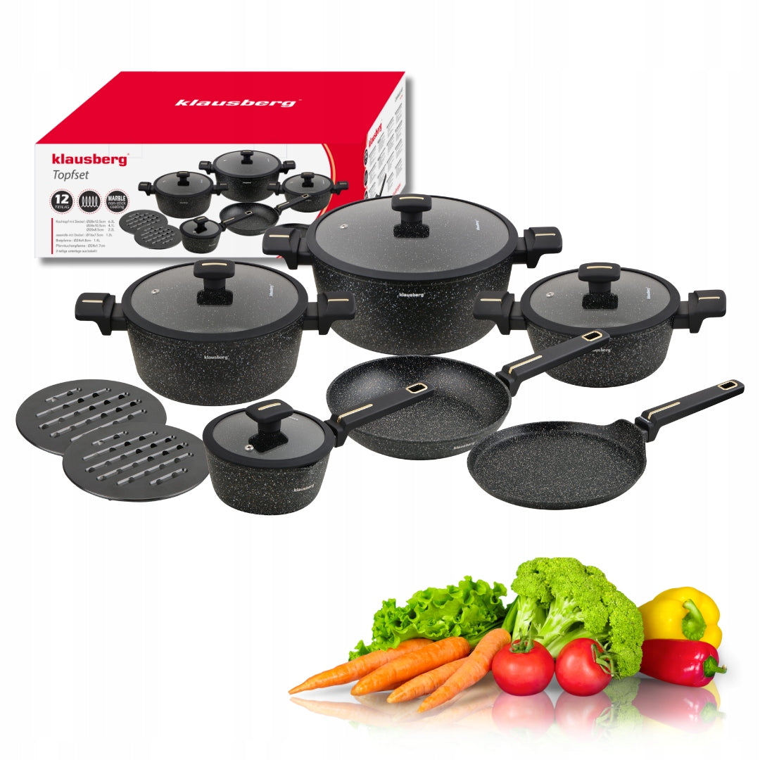 KLAUSBERG KB-7966 Set of pots 12 el. – marble coating, induction Gas