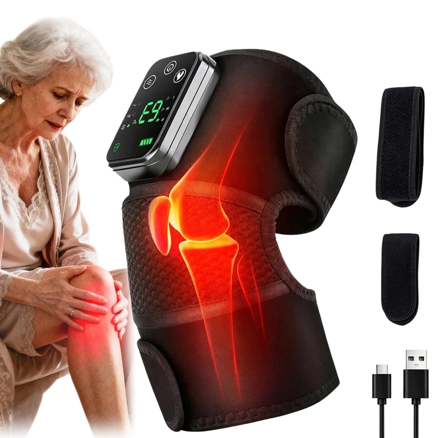 KNEE MASSAGER 3 TEMPERATURES WIRELESS FOR SHOULDERS AND ELBOWS BLACK