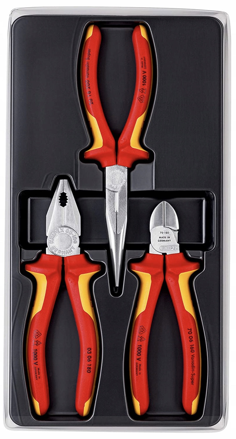 KNIPEX 00 20 12 set safety pliers PACK 3 pieces insulated VDE Brand Knipex