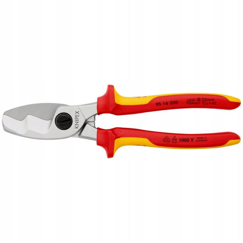 KNIPEX 95 16 200 Cu Al Double Blade Wire Cutting Shears, VDE Length 200 mm