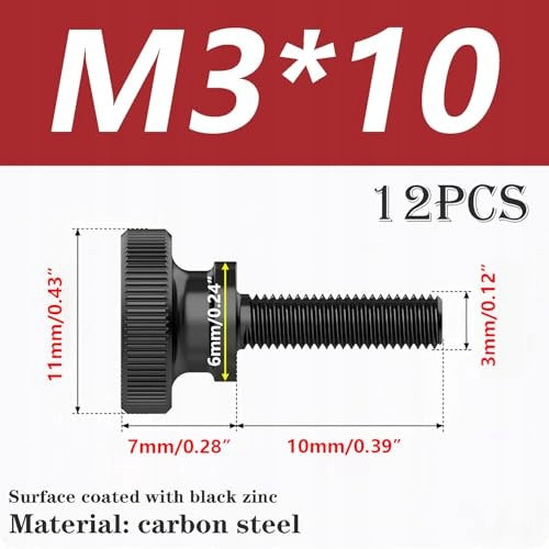 KNURLED HEAD SCREWS M3X10MM STEEL FOR MOUNTING 12 PCS. FOR HOME Manufacturer code SWC5908201149175