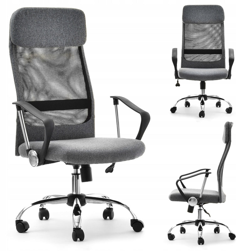 KOBE SWIVEL CHAIR GREY FABRIC AND MESH WITH ARMRESTS FUNCTIONS