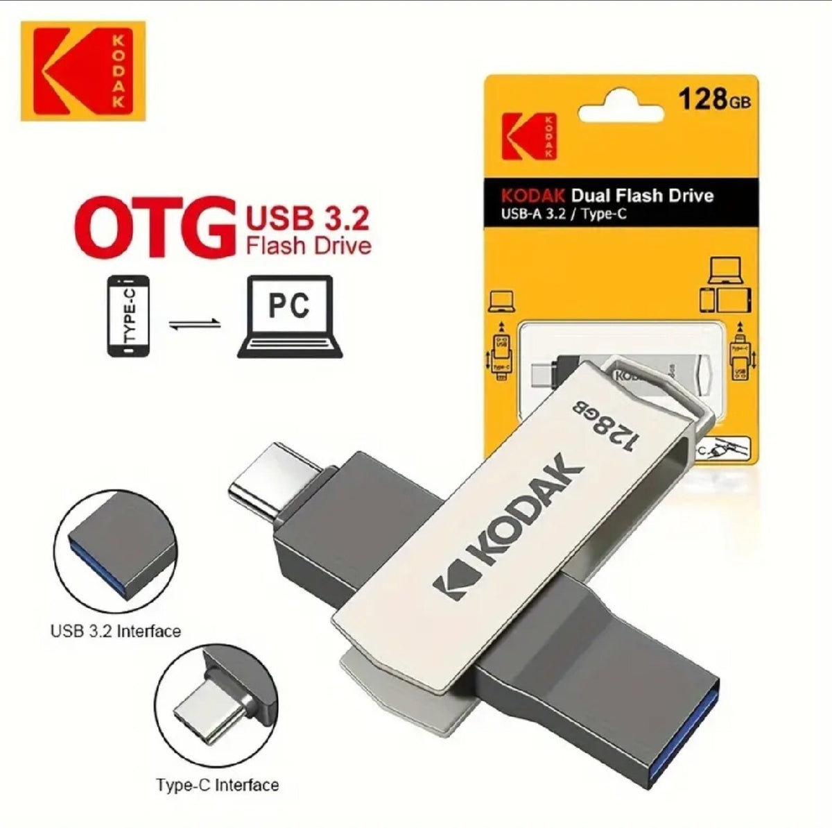 KODAK 128GB K273 Dual Interface USB 3.2/USB-C Rotary