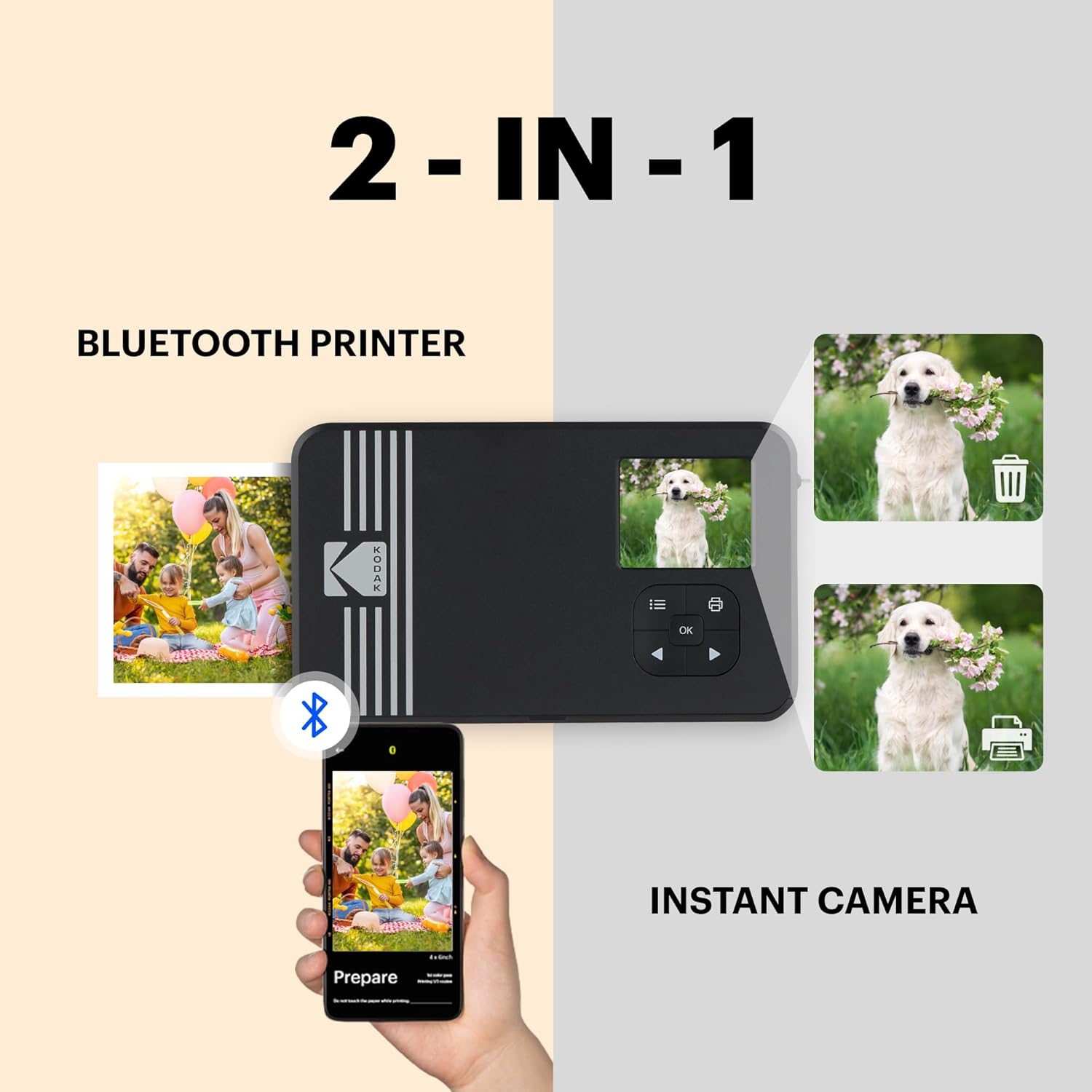 KODAK Mini Shot 3 Retro Instant Camera Printer 2in1 White 10MP 76x76mm Model Mini Shot 3 Retro