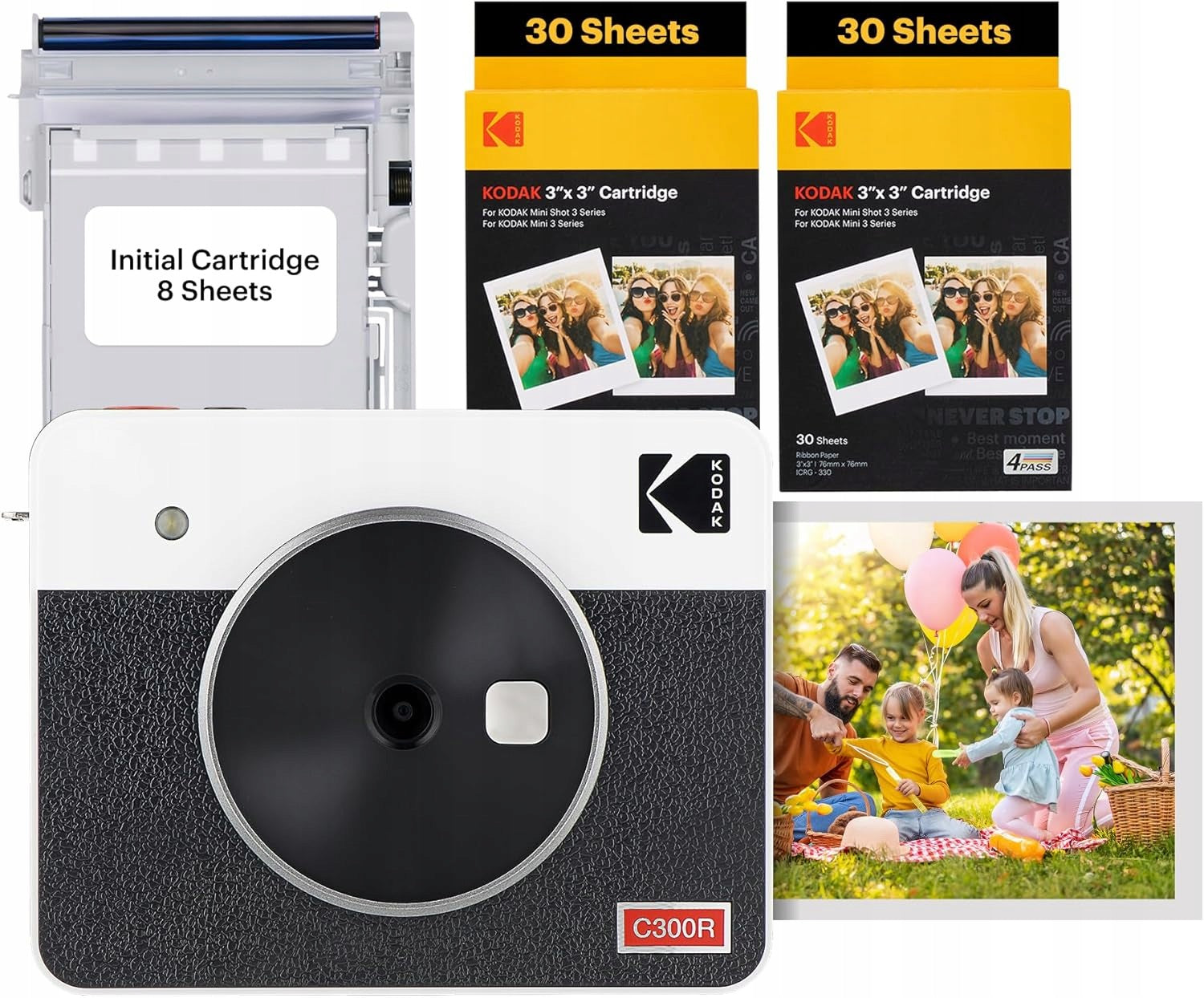 KODAK Mini Shot 3 Retro Instant Camera Printer 2in1 White 10MP 76x76mm