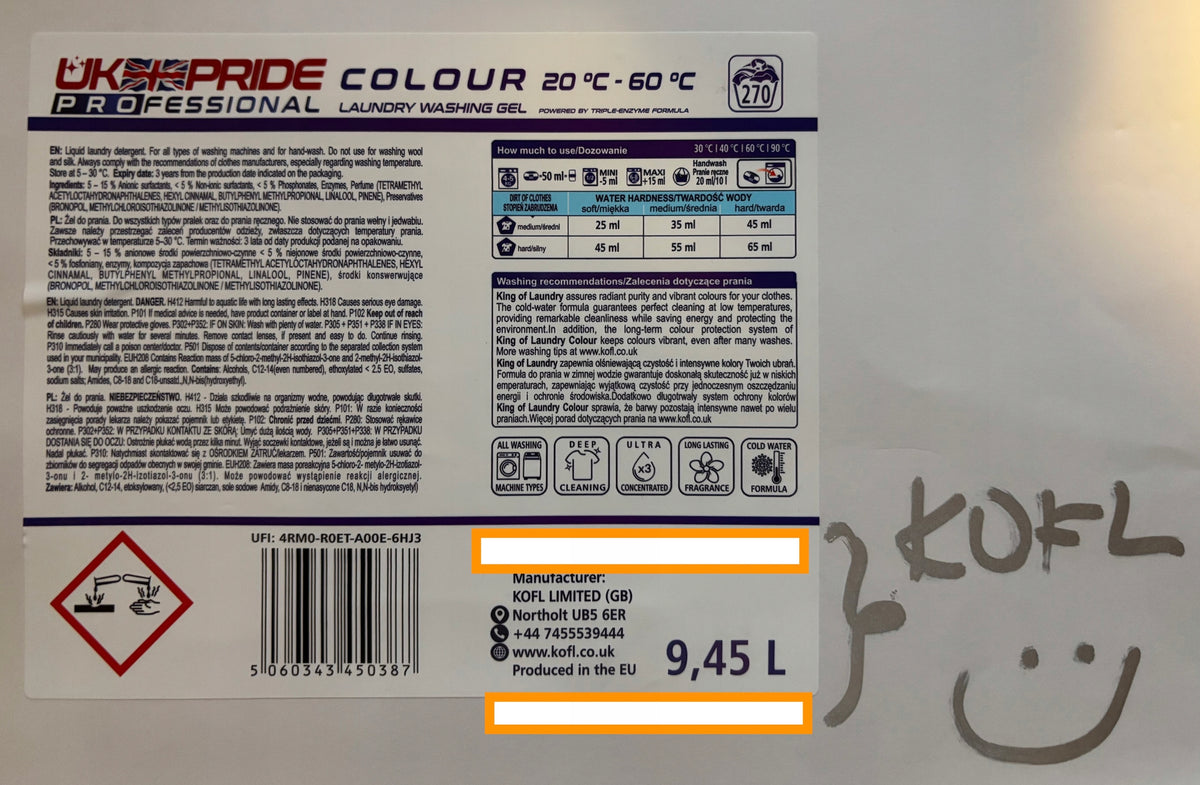 KOFL COLOR K0LOR COLOR WASHING GEL 9.45L PRIDE OF ENGLAND PRIDE IS BACK! Packaging status original