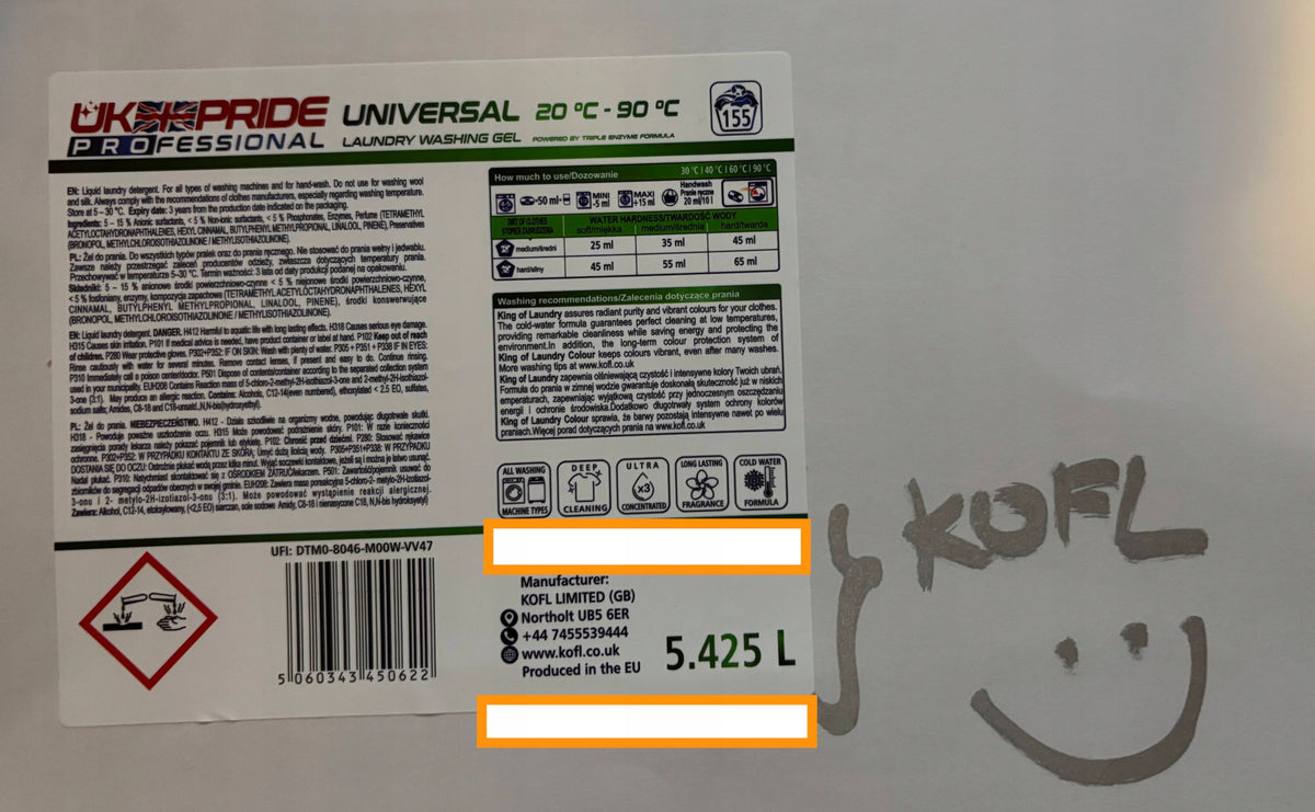 KOFL UNIVERSAL WASHING GEL UNIVERSAL 5.425L PRIDE OF ENGLAND PRIDE IS BACK! Packaging status original