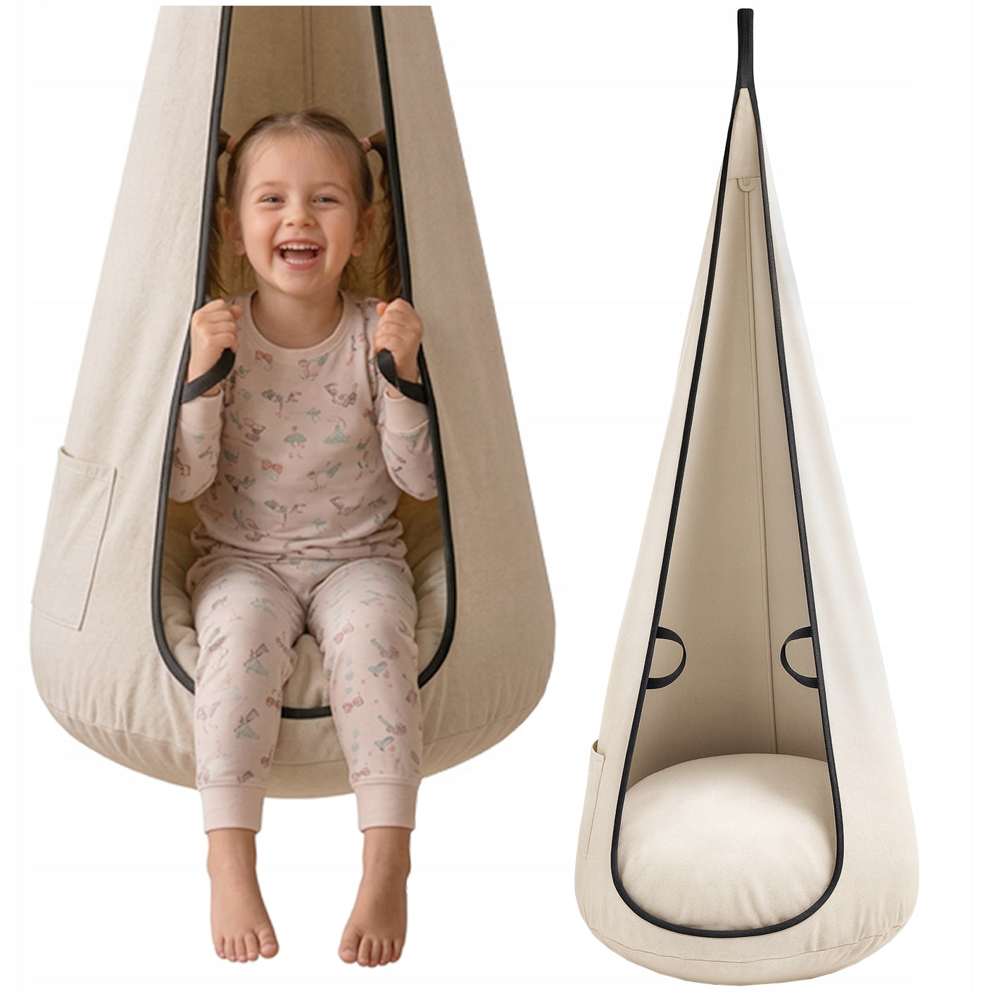 KOKON swing for children VELVET, hanging chair, hanging chair BEIGE XXL
