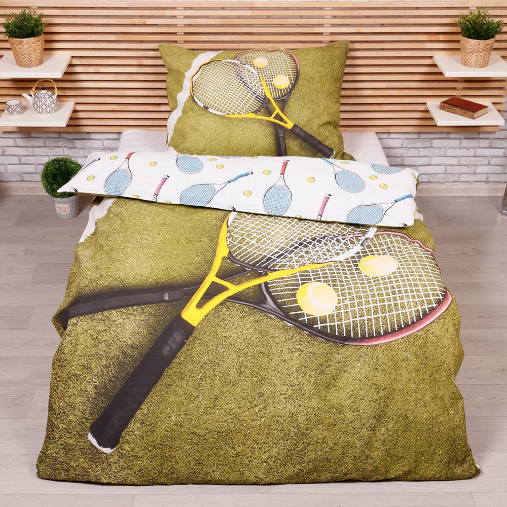 Bettwäscheset Tennis 140 x 200 cm + Kissenbezug 70 x 90 cm 