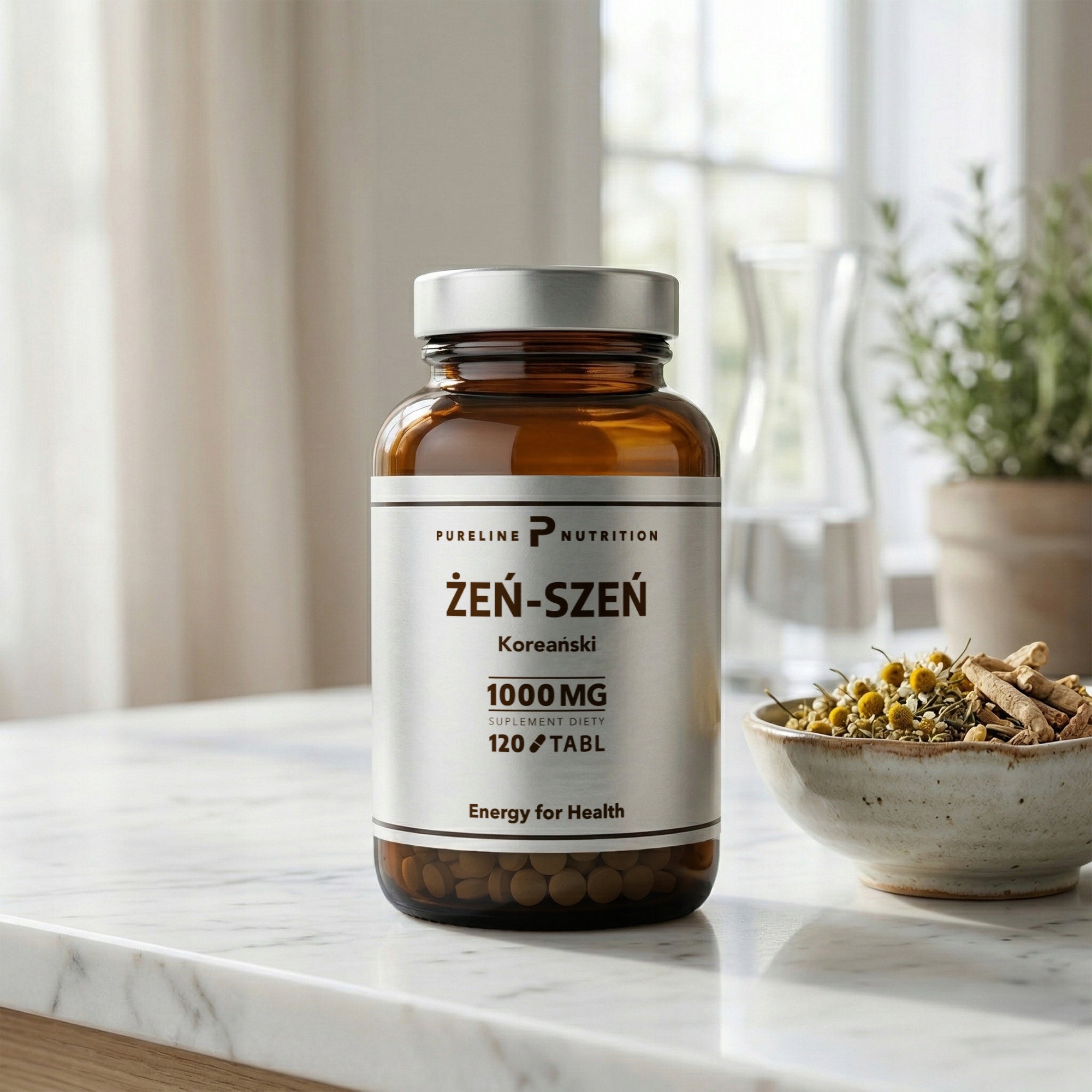 KOREAN GINSENG Root Extract 1000mg 120 tabl STRONG ENERGY STRESS Brand Pure Line Nutrition