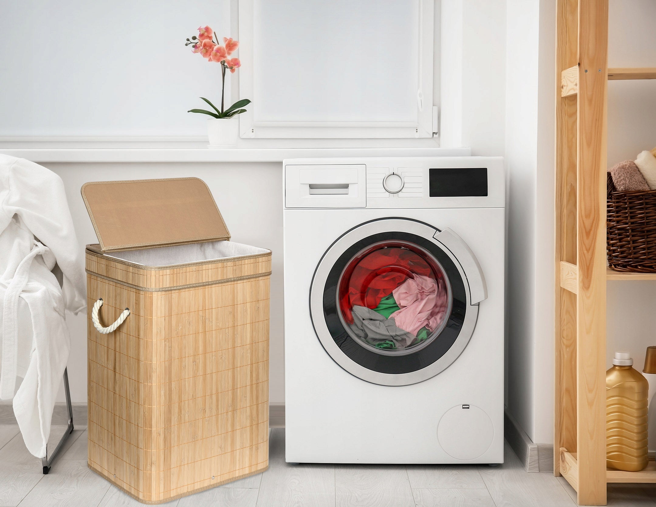 Bambus-Wäschesack mit Deckel Soren 80L natur 
