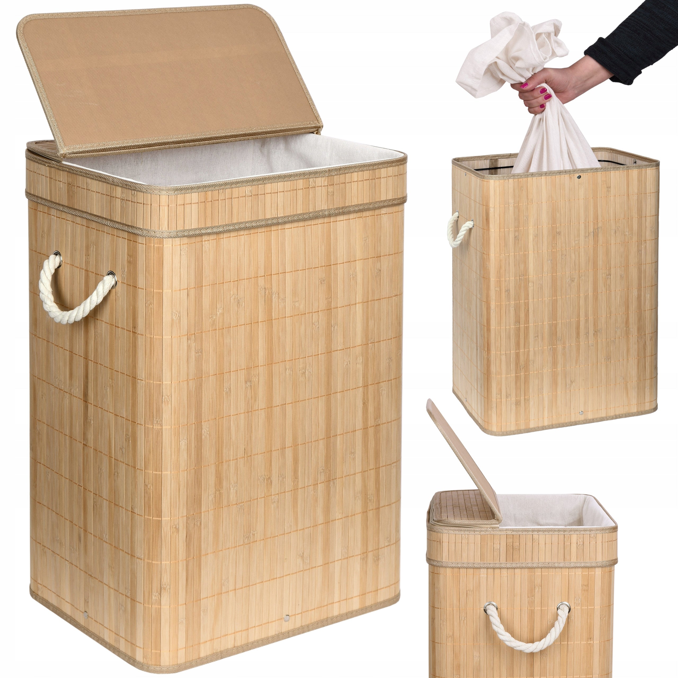 Bambus-Wäschesack mit Deckel Soren 80L natur 