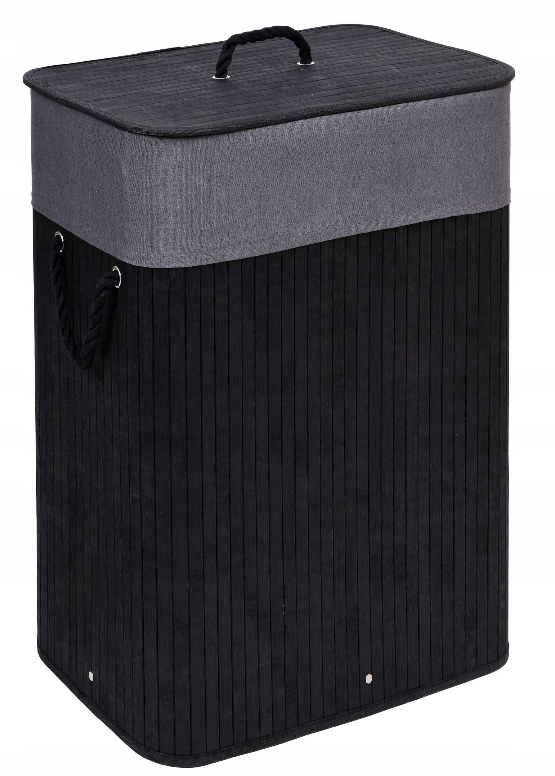 Bambus-Wäschekorb mit Deckel, 80 l, schwarz-grau 